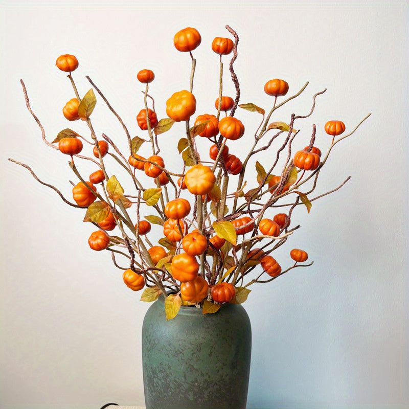 4pcs Artificial Fall Pumpkin & Berry Stems – Autumn Floral Picks for Arrangements
