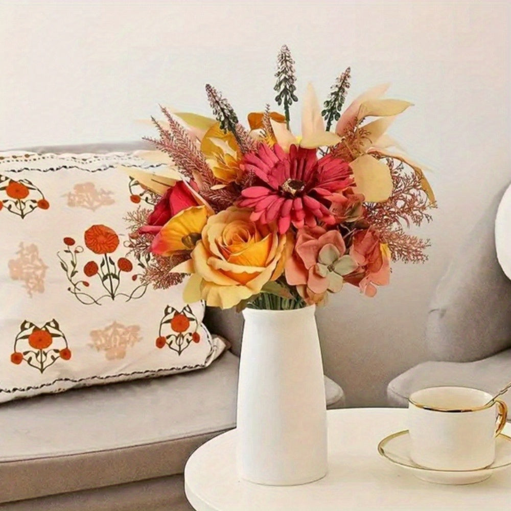 2 Bunches Artificial Fall Flower Bouquets – Faux Silk Floral Arrangements