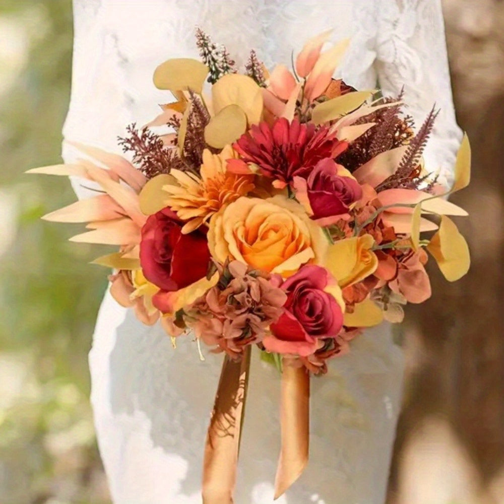 2 Bunches Artificial Fall Flower Bouquets – Faux Silk Floral Arrangements