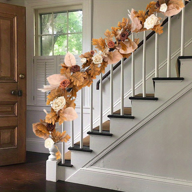 5.9ft Fall Eucalyptus Garland with Roses – Handcrafted Floral Table Runner