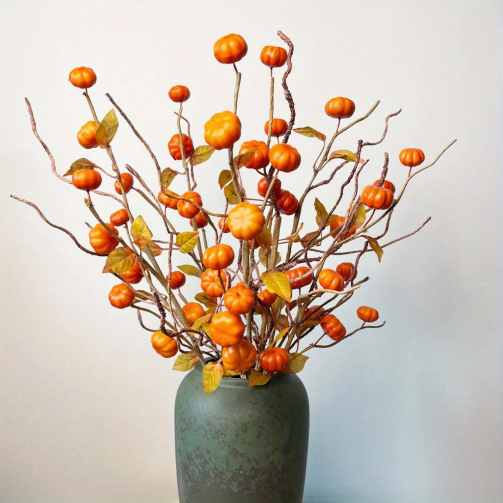 4pcs Artificial Fall Pumpkin & Berry Stems – Autumn Floral Picks for Arrangements