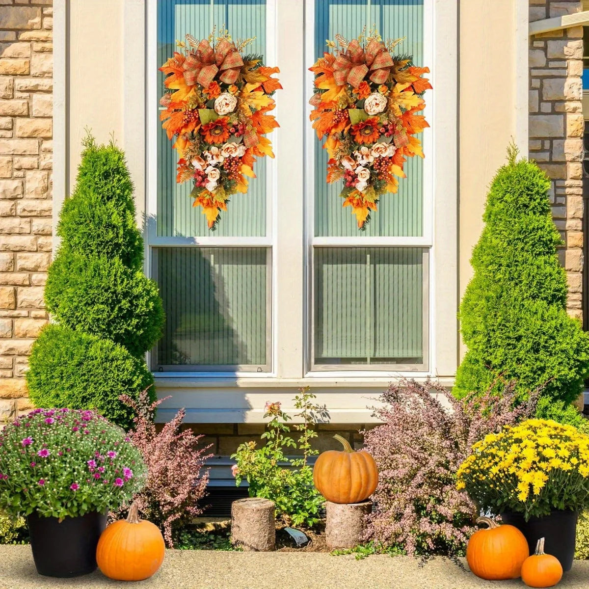 21-Inch Fall Swag Teardrop Wreath – Artificial Autumn Door Decoration