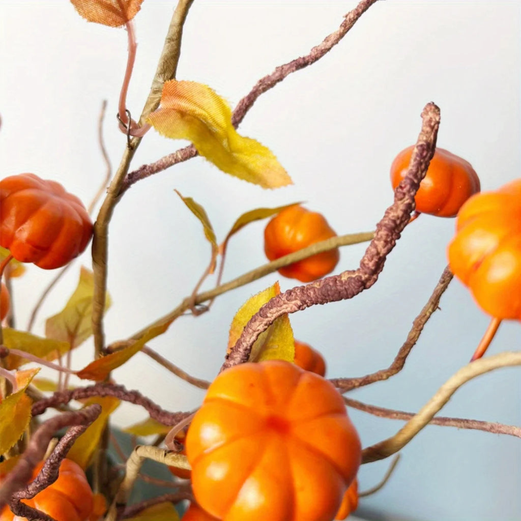 4pcs Artificial Fall Pumpkin & Berry Stems – Autumn Floral Picks for Arrangements