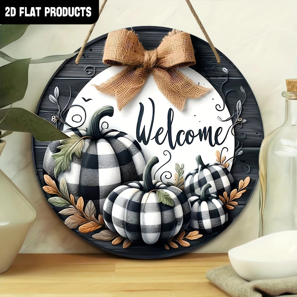 Wooden Welcome Sign with Pumpkin Design – Fall Harvest Porch Décor