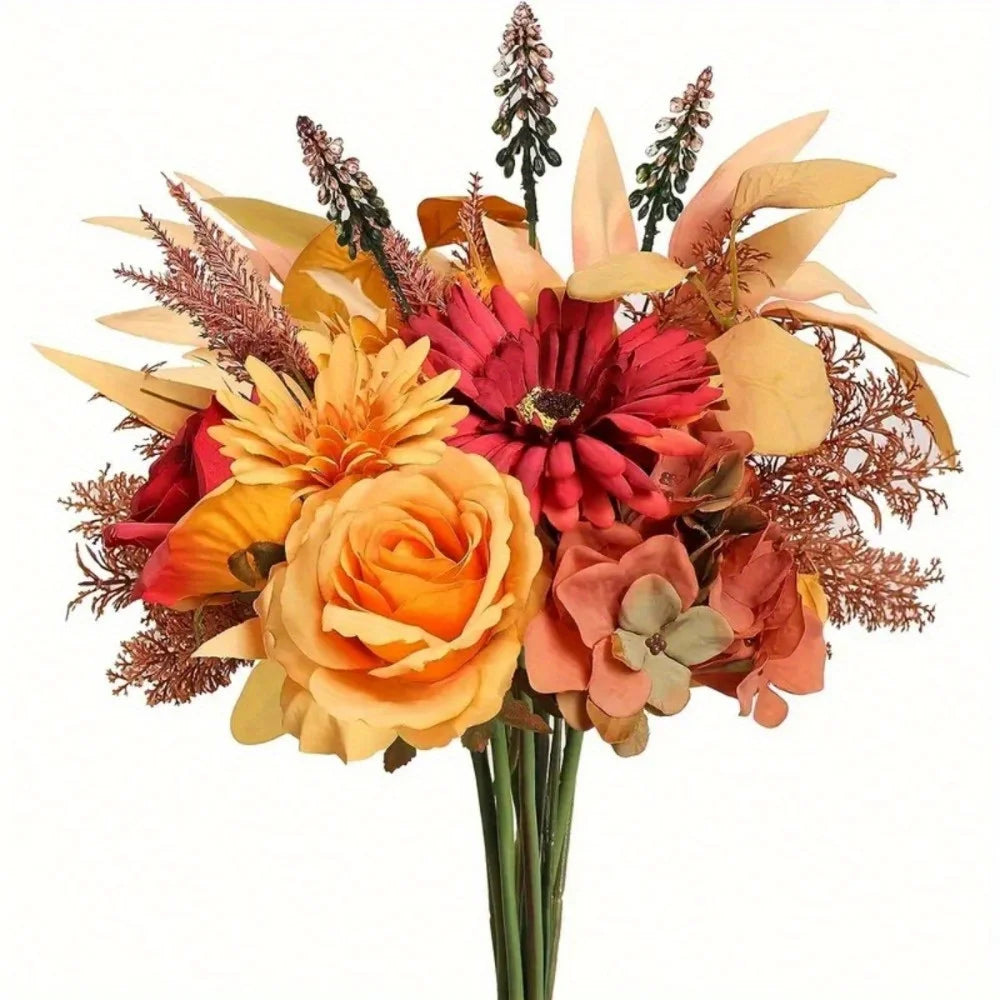 2 Bunches Artificial Fall Flower Bouquets – Faux Silk Floral Arrangements