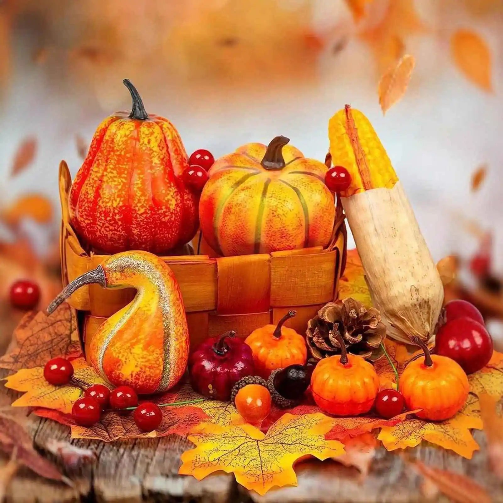 49pcs Fall Pumpkin & Harvest Décor Set – Artificial Autumn Display Kit