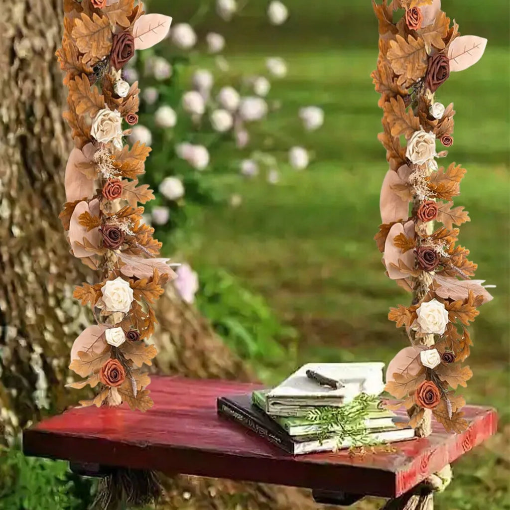 5.9ft Fall Eucalyptus Garland with Roses – Handcrafted Floral Table Runner