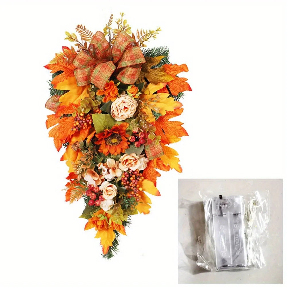 21-Inch Fall Swag Teardrop Wreath – Artificial Autumn Door Decoration