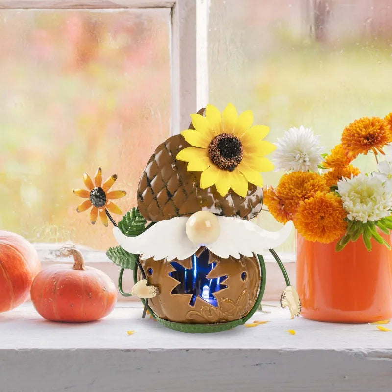 Light-Up Fall Gnome Figurines – Metal & Ceramic Autumn Decorations