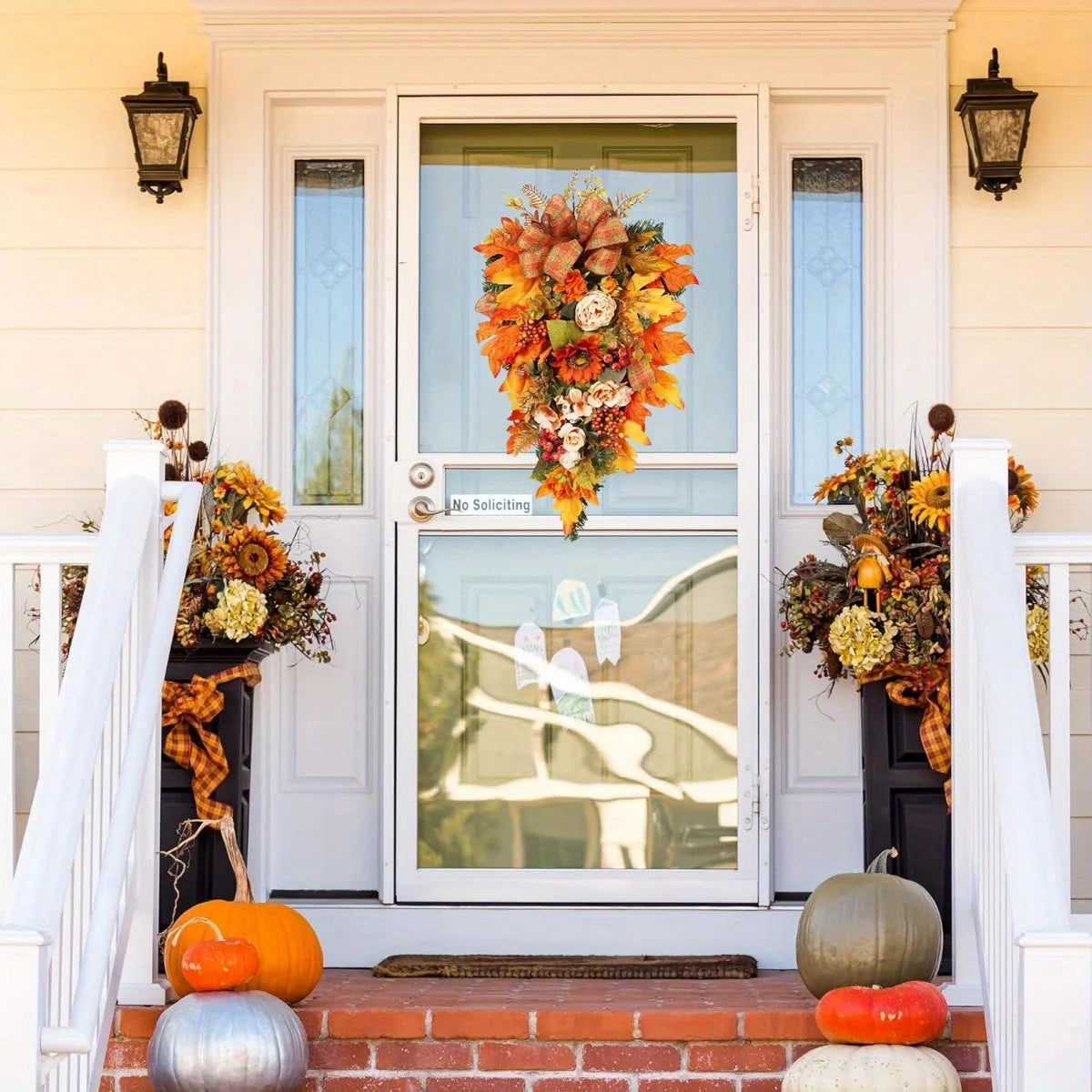 21-Inch Fall Swag Teardrop Wreath – Artificial Autumn Door Decoration