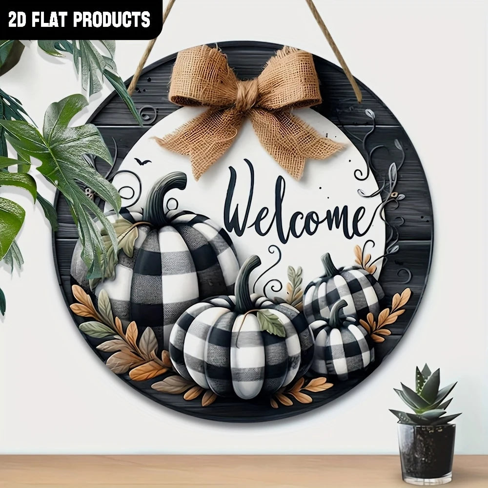 Wooden Welcome Sign with Pumpkin Design – Fall Harvest Porch Décor