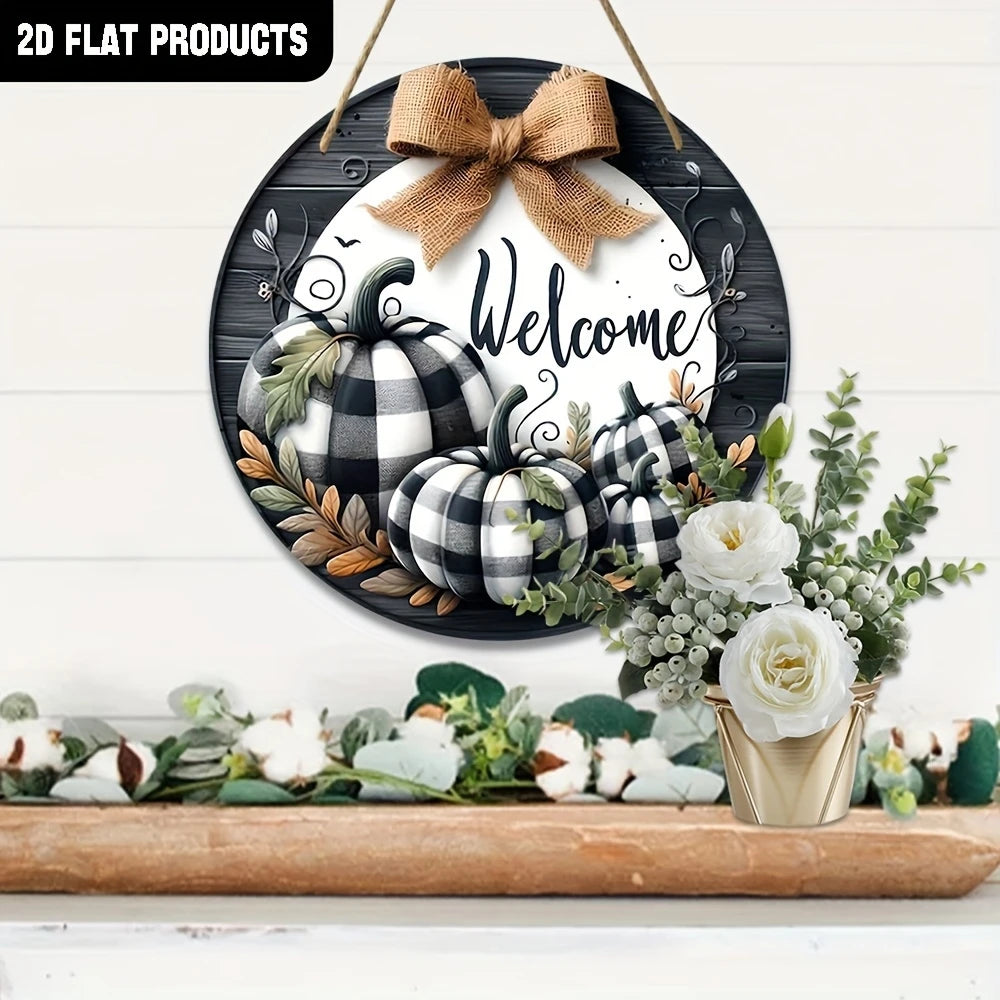 Wooden Welcome Sign with Pumpkin Design – Fall Harvest Porch Décor