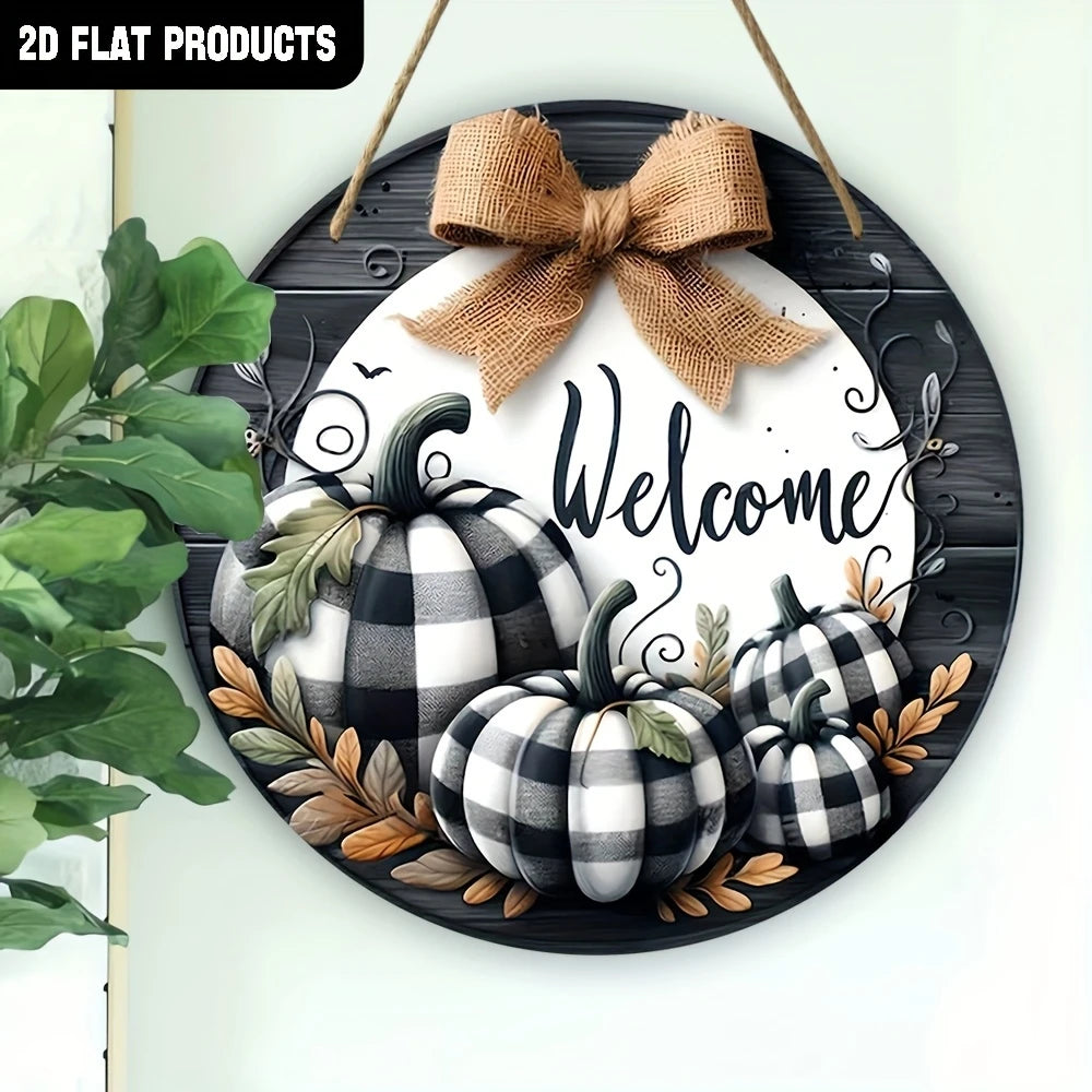 Wooden Welcome Sign with Pumpkin Design – Fall Harvest Porch Décor