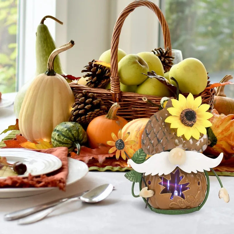 Light-Up Fall Gnome Figurines – Metal & Ceramic Autumn Decorations