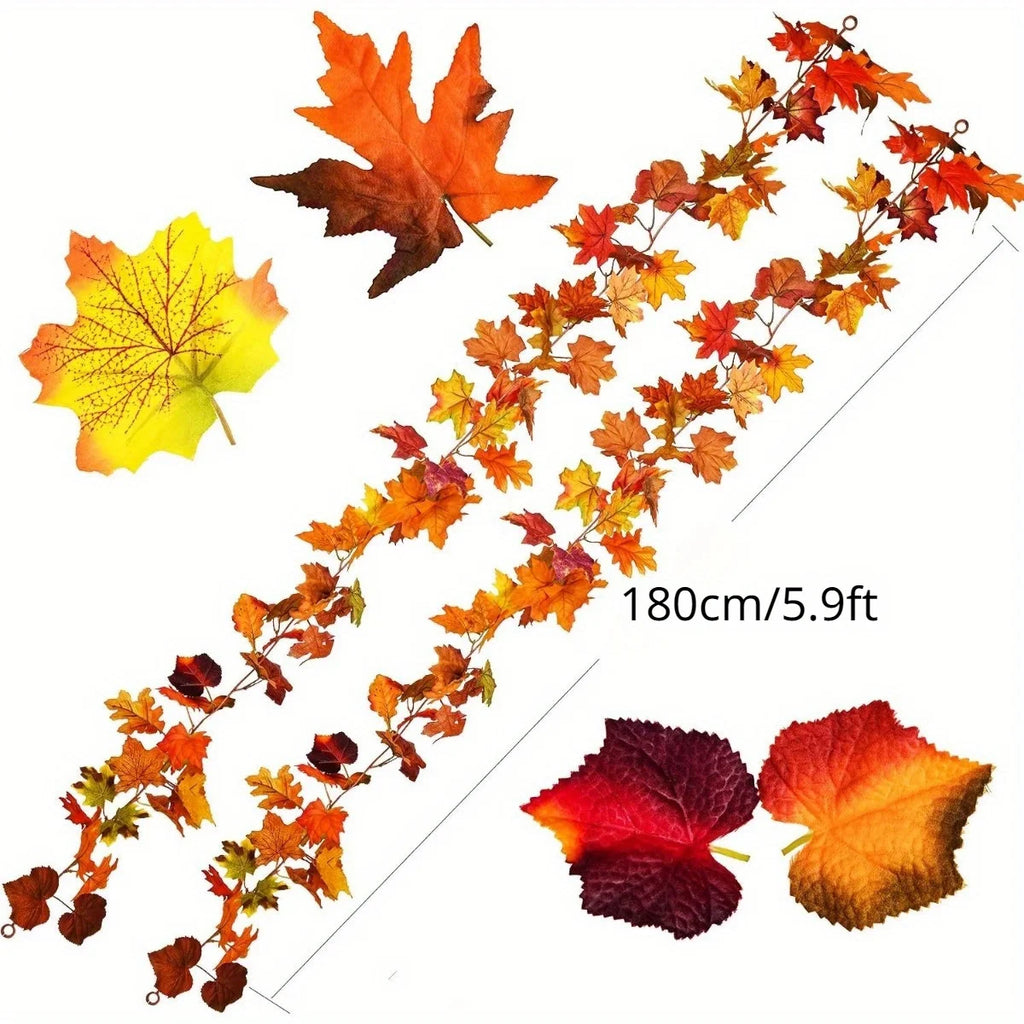 2pcs Maple Leaf Fall Garland – 5.9ft Artificial Autumn Hanging Vine  Description: