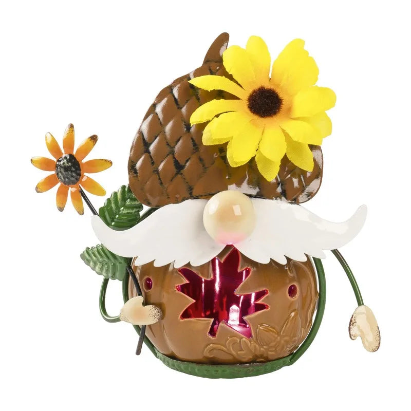 Light-Up Fall Gnome Figurines – Metal & Ceramic Autumn Decorations