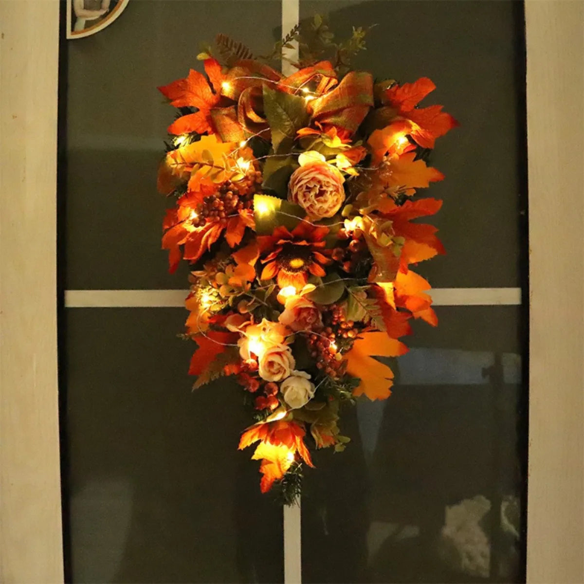 21-Inch Fall Swag Teardrop Wreath – Artificial Autumn Door Decoration