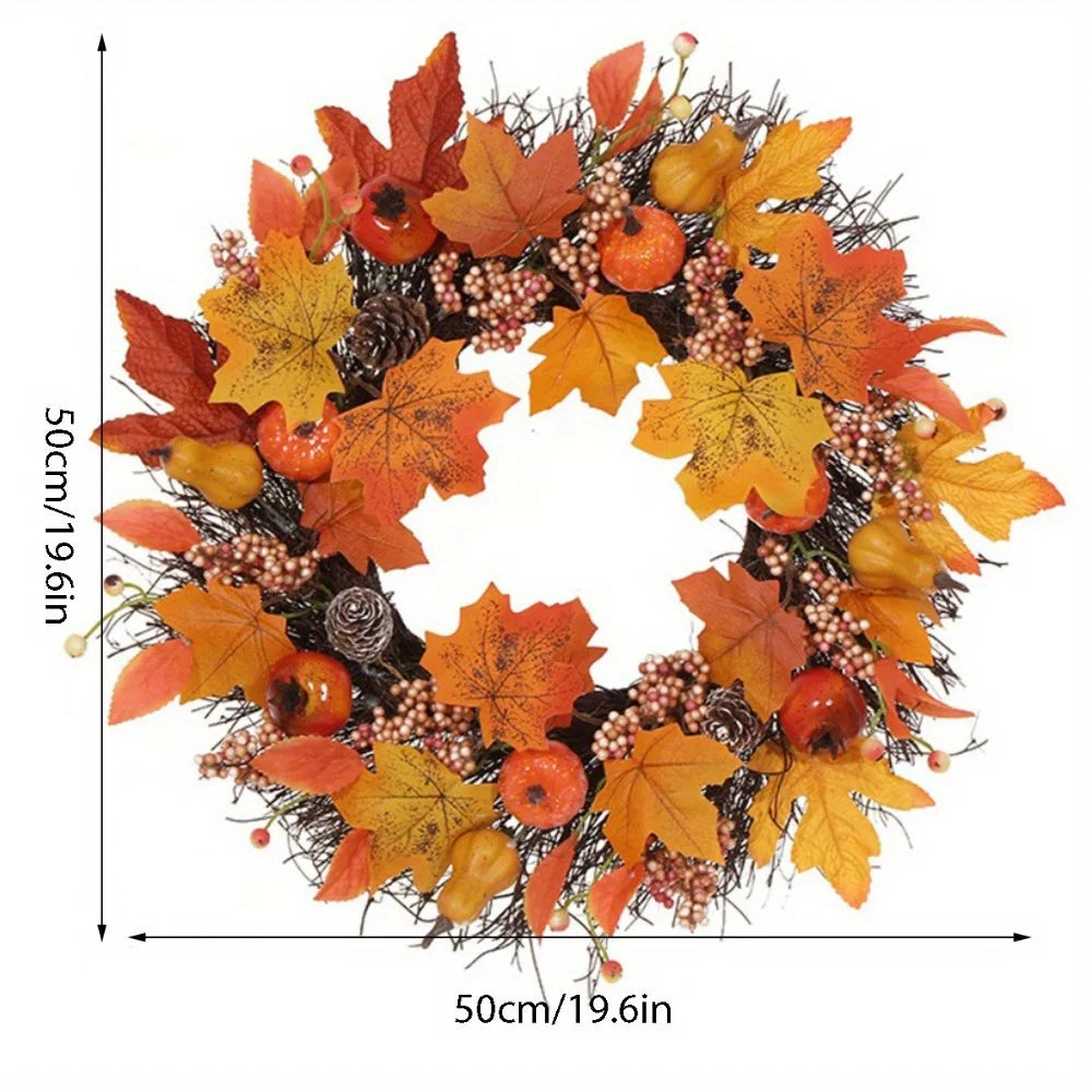 Fall Maple Leaf & Pumpkin Wreath – Autumn Front Door Decoration