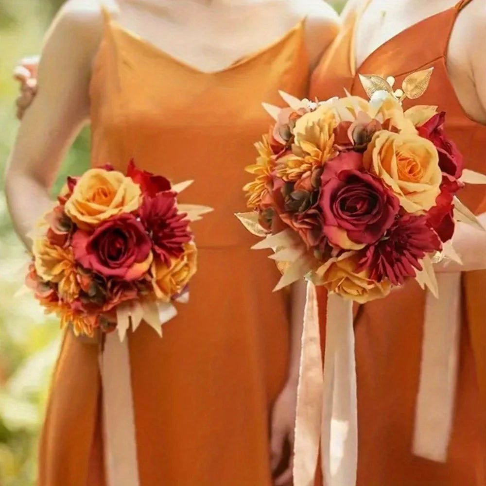 2 Bunches Artificial Fall Flower Bouquets – Faux Silk Floral Arrangements