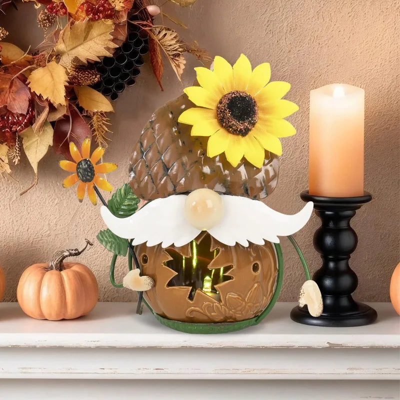 Light-Up Fall Gnome Figurines – Metal & Ceramic Autumn Decorations