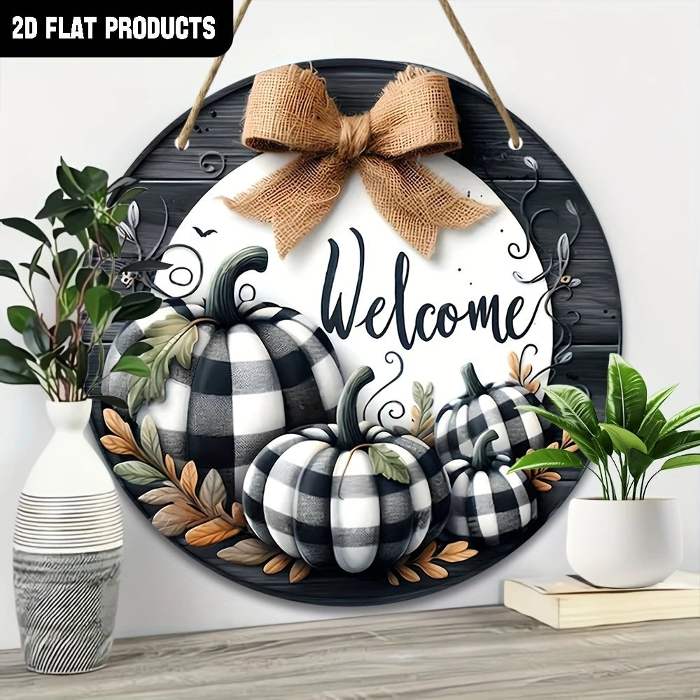 Wooden Welcome Sign with Pumpkin Design – Fall Harvest Porch Décor