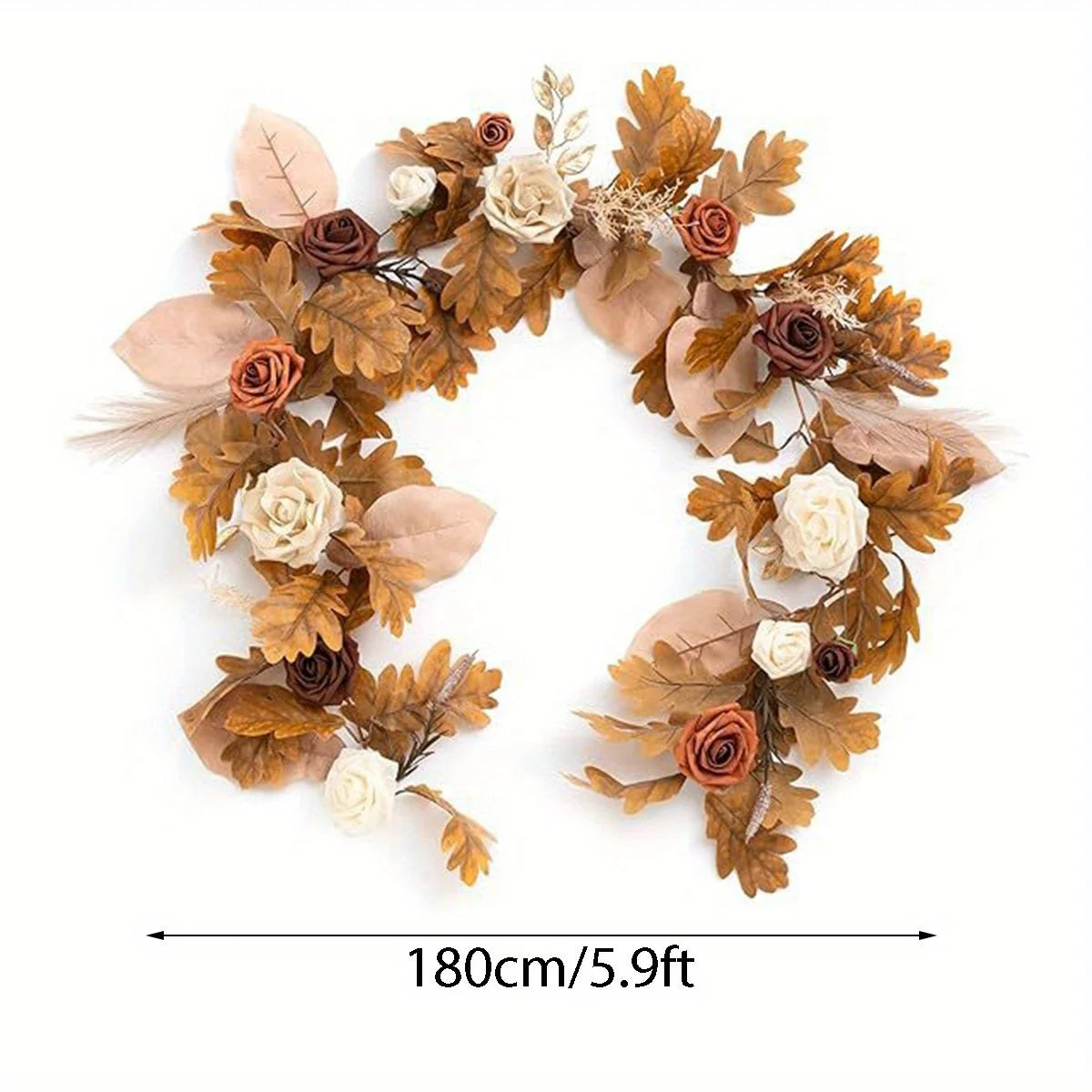 5.9ft Fall Eucalyptus Garland with Roses – Handcrafted Floral Table Runner